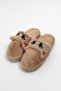 Brown Soft Textured Closed-Front Non-Slip Sole Tweety Embroidery Detailed Plush House Slippers - 2