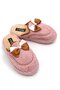 Pink Plush Textured Lightweight Comfortable Daily Use House Slippers with Ribbon Accessories - 2