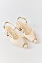 Cream Pointed Toe Comfort Design Low Heel Shoes with Back Strap and Slingback Detail - 2