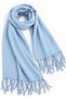 Blue Boucle Textured Soft Surface Plain Patterned Fringed Tassel Detailed Large Size Shawl