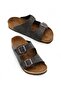 Anthracite Suede Textured Cork-Look Comfortable Sole Double Buckle Strap Daily Use Slippers