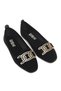 Black Suede Textured Comfortable Lightweight Daily Flat Sole Ballerinas with Gold Buckle Accessories - 3