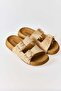 Beige Straw Textured Fringe Detailed Double-Strapped Anatomical Non-Slip Sole Slippers - 2
