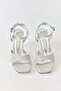Gray Glittery Shiny Textured Comfortable Construction Thin Heeled Ankle Strap Practical Shoes - 3