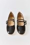 Black Patent Leather Textured Oval Toe Double Strap Buckle Detailed Short Heeled Comfortable Ballerinas - 3