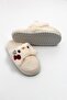 Beige Plush Textured Closed-Front Comfortable Slippers with Ribbon Detail, Suitable for Home and Garden Use - 2