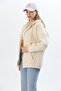 Cream Cotton Blend Hooded Zippered Pocket Oversized Embossed Sweatshirt - 4