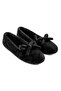 Black Plush Fabric Soft Textured Flexible Pvc Sole Bow Detail Comfortable Form Ballerinas