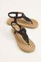Black Straw Sole Flexible Structure Elastic Back Ankle Strap Flip-Flop Casual Sandals - 2