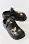 Black Soft Sole Non-Slip Sabo Slippers with Gold Accessory Detail, Suitable for Daily Use