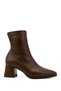 Women's Brown Leather-Look Thick Heeled Stretch Boots