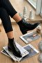 Front Zippered Black Pointed Toe Shiny Patent Leather Short Leather Women's Daily Boots Qadın Qara Boots - 2