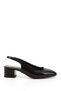 Women's Black Crocodile Short Thick Heeled Open Back Shoes