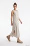 Women's Beige Cross-Strapped Genuine Leather Sandals with Filled Heels - 4