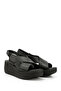 Women's Black Velcro Strap Wedge Sole Genuine Leather Sandals - 3