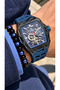 Navy Blue Silicone Cord, Steel Case, Auto (Without Battery), 5 Atm, Vip Men Wristwatch Bracelet with Gift - 2