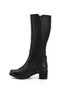 Women's Black Zippered Thick Heeled Genuine Leather Boots - 5