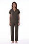 Khaki Rhea Satin Striped Short Sleeve Shirt Pants Pajama Set