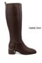 Women's Brown Platinum Zippered Thick Heeled Genuine Leather Boots