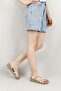 Women's Beige Antique Velcro Strap Wedge Heel Genuine Leather Sandals - 3