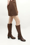 Women/Girls Brown Antique Zippered Thick Heeled Genuine Leather Boots - 3