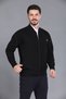 Black Men's Dad and Middle-Aged Knitwear Steel Knit Lined Acrylic Zipper Pocket Oversized Dad Cardigan