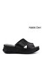 Women's Black Wedge Sole Genuine Leather Slippers