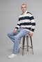 Boxy Fit High Neck Half Zipper Striped Sweatshirt C7045Ax25Au - 6