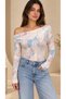 Women's Pink Patterned Off Shoulder Viscose Long Sleeve Blouse - 2