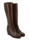 Women's Brown Antique Zippered Wedge Heeled Genuine Leather Boots - 4