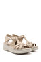 Women's Beige Velcro Strap Wedge Heel Genuine Leather Sandals - 4