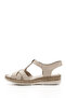 Women's Beige Antique Velcro Strap Wedge Heel Genuine Leather Sandals - 5