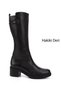 Women's Black Zippered Thick Heeled Genuine Leather Boots