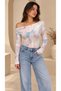 Women's Pink Patterned Off Shoulder Viscose Long Sleeve Blouse - 6