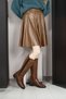 Women's Tan Antique Zippered Thick Heeled Genuine Leather Boots - 2