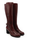 Women's Burgundy Antique Zippered Thick Heeled Genuine Leather Boots - 4