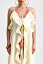 Saliva Front Flounce Lace-Up Long Yellow Dress - 2
