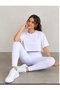 Women's Sportswear Top and Bottom Set – High-Waisted Leggings and Flowy Crop T-Shirt Fitness Set White - 5