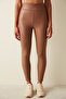 Brown Extra High Waist Leather Look Ankle Length Thermal Leggings - 2