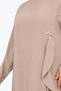 52016 Plus Size Crepe Dress with Ruffles on the Front and Stone Detail - Beige - 5