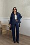 Dark Navy Tie-Detail Denim Set Oversized Jacket and High-Waist Pants - 5