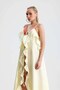 Saliva Front Flounce Lace-Up Long Yellow Dress - 4