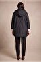 Large Size Black Trench Coat with Inner Lining and Plaid Detail - 4