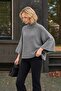 Women's Gray Stand Collar Bat Sleeve Oversize Knitwear Sweater - 2
