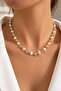Women's Necklace Baroque Model Flat Pearl Mix Chain Necklace - 3