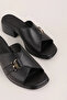 Women's Genuine Leather Heeled House Slippers Msa.1816 Black - 2