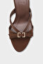 Vivia Pointed Toe Stoned Buckle Satin Medium Heeled Stylish Women's Slippers - 2