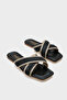Ketty Flat Heeled Shiny Blunt Toe Cross Strap Women's Slippers