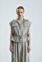 Bonita Shirt Collar Zippered Waist Adjustable Sleeveless Stone Color Blouse
