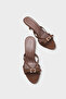 Vivia Pointed Toe Stoned Buckle Satin Medium Heeled Stylish Women's Slippers - 5